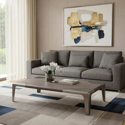 57" Gray and Silver Wood and Stainless Steel Coffee Table