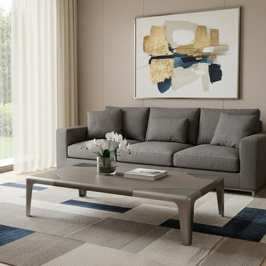 57" Gray and Silver Wood and Stainless Steel Coffee Table