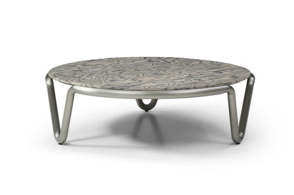 55" Gray and Silver Wood and Stainless Steel Round Coffee Table
