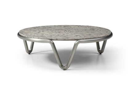 55" Gray and Silver Wood and Stainless Steel Round Coffee Table