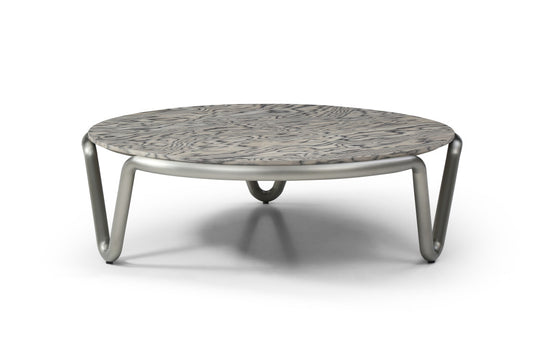 43" Gray and Silver Wood and Stainless Steel Round Coffee Table
