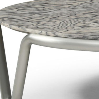 43" Gray and Silver Wood and Stainless Steel Round Coffee Table