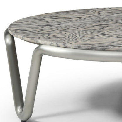 43" Gray and Silver Wood and Stainless Steel Round Coffee Table