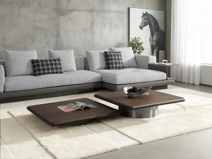 39" Brown and Silver Wood and Stainless Steel Square Pedestal Coffee Table