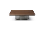 39" Brown and Silver Wood and Stainless Steel Square Pedestal Coffee Table