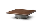 39" Brown and Silver Wood and Stainless Steel Square Pedestal Coffee Table