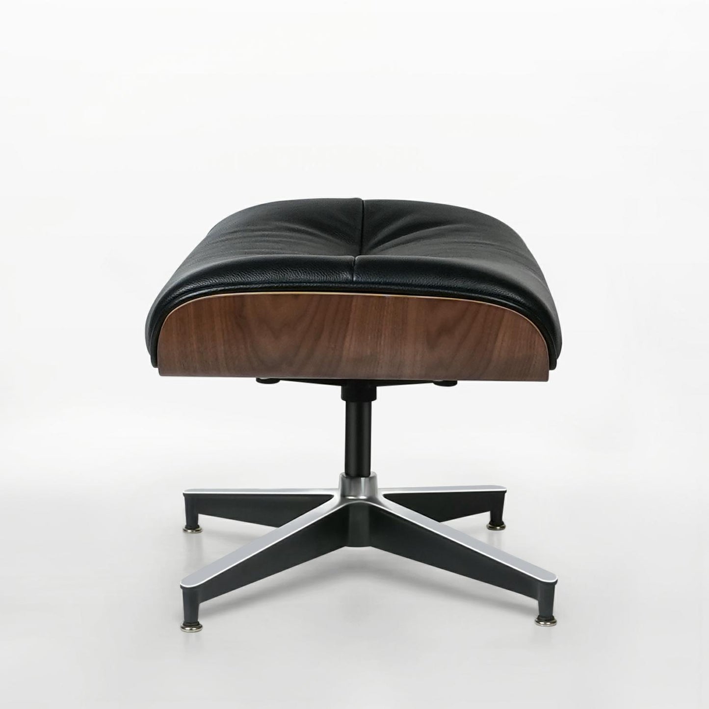 33" Black and Walnut Tufted Genuine Leather and Stainless Steel Lounge Chair With Ottoman