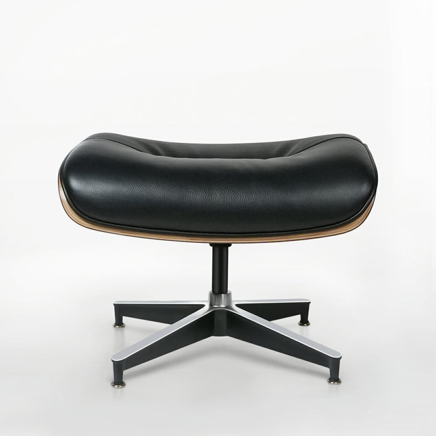 33" Black and Walnut Tufted Genuine Leather and Stainless Steel Lounge Chair With Ottoman