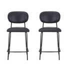 Set of Two 26" Black Faux Leather and Metal Counter Height Bar Chairs