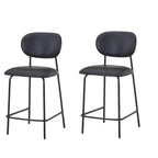 Set of Two 26" Black Faux Leather and Metal Counter Height Bar Chairs
