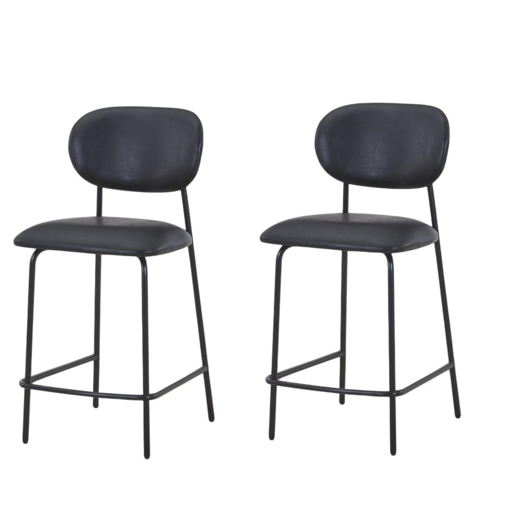 Set of Two 26" Black Faux Leather and Metal Counter Height Bar Chairs