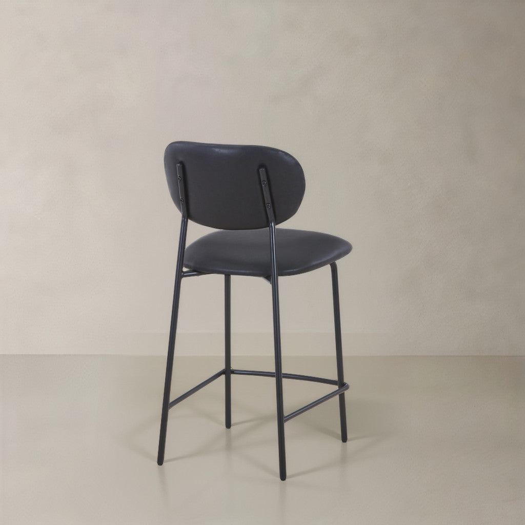 Set of Two 26" Black Faux Leather and Metal Counter Height Bar Chairs