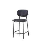Set of Two 26" Black Faux Leather and Metal Counter Height Bar Chairs