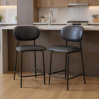 Set of Two 26" Black Faux Leather and Metal Counter Height Bar Chairs