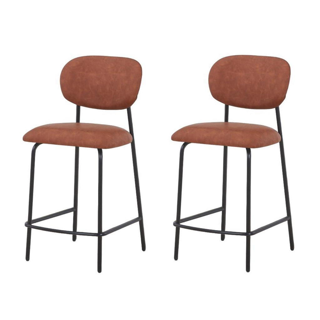 Set of Two 26" Brown and Black Faux Leather and Metal Counter Height Bar Chairs