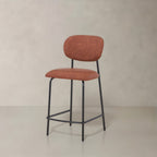 Set of Two 26" Brown and Black Faux Leather and Metal Counter Height Bar Chairs