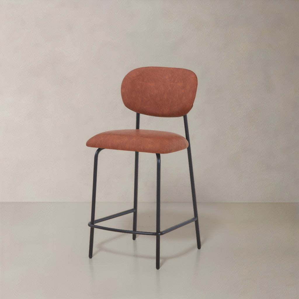 Set of Two 26" Brown and Black Faux Leather and Metal Counter Height Bar Chairs