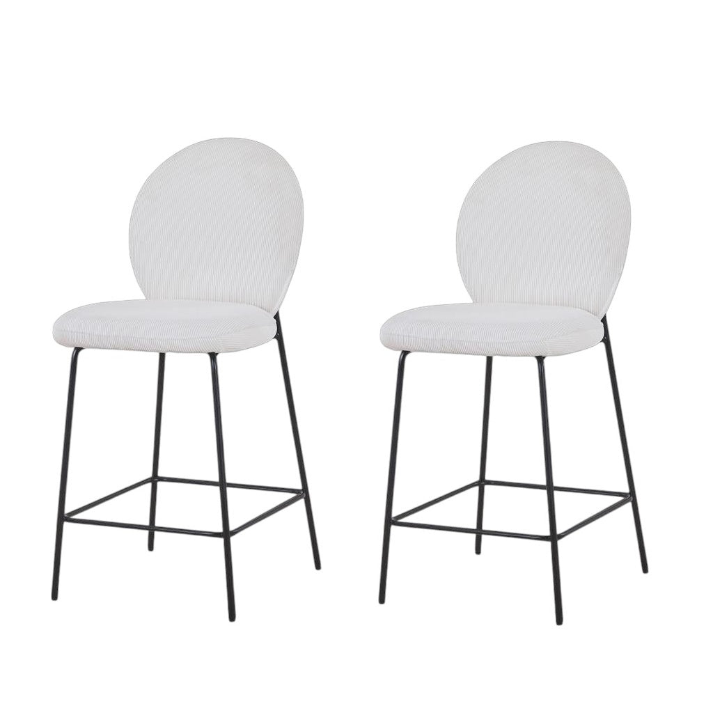Set of Two 26" Cream and Black Fabric and Metal Counter Height Bar Chairs