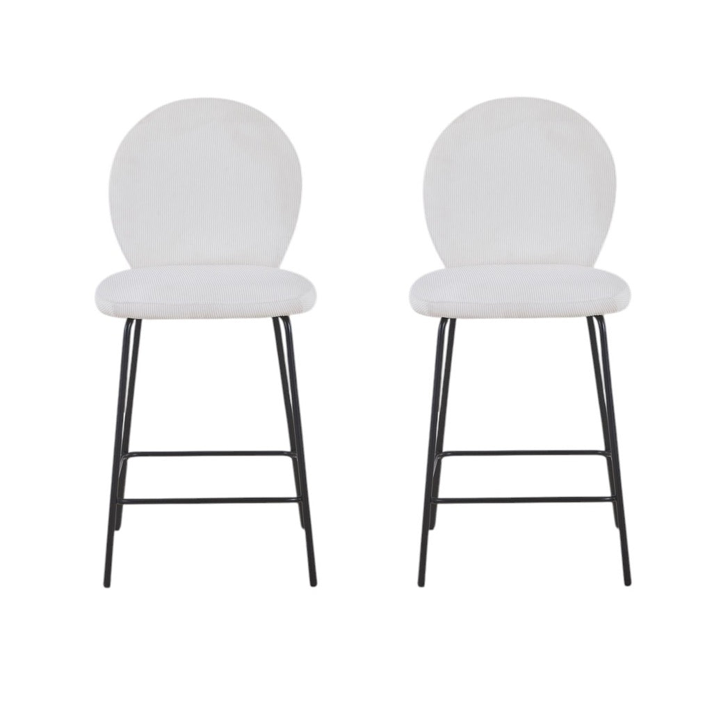 Set of Two 26" Cream and Black Fabric and Metal Counter Height Bar Chairs