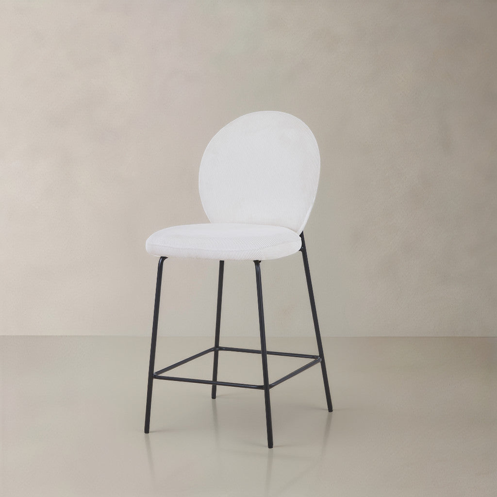 Set of Two 26" Cream and Black Fabric and Metal Counter Height Bar Chairs