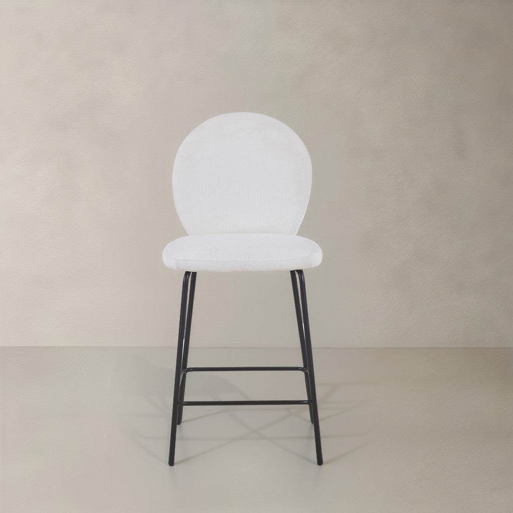 Set of Two 26" Cream and Black Fabric and Metal Counter Height Bar Chairs