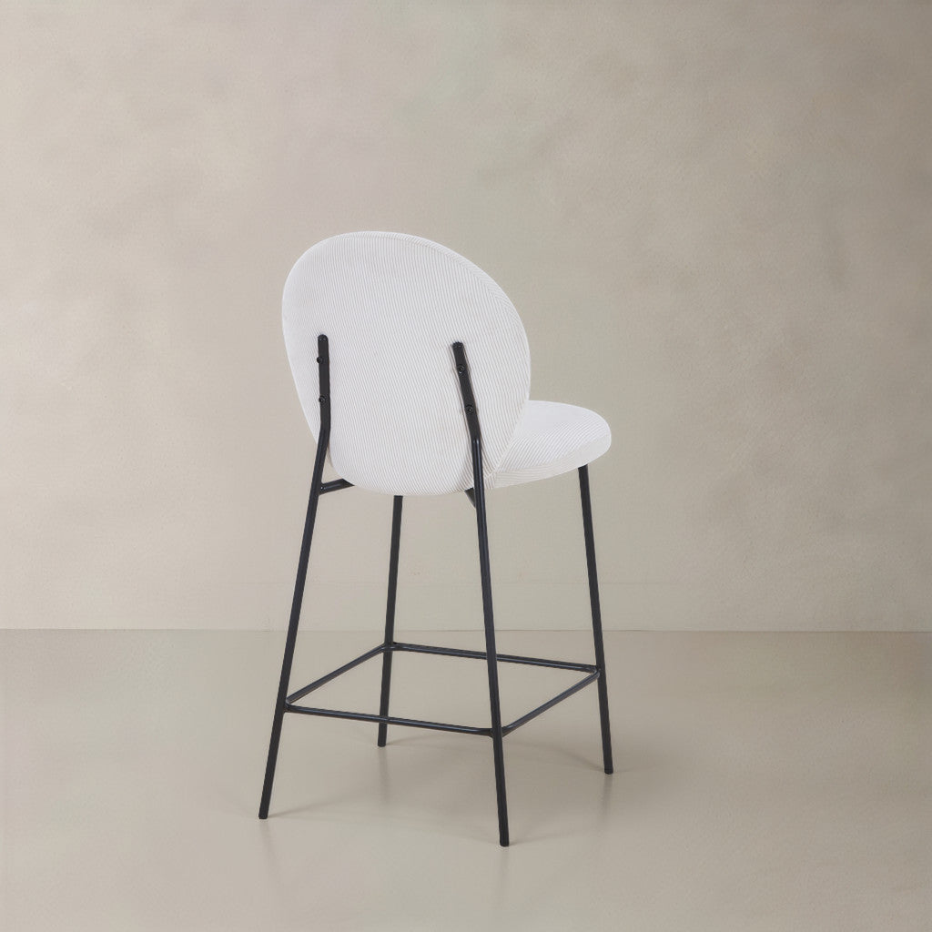 Set of Two 26" Cream and Black Fabric and Metal Counter Height Bar Chairs