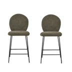 Set of Two 26" Green and Black Fabric and Metal Counter Height Bar Chairs
