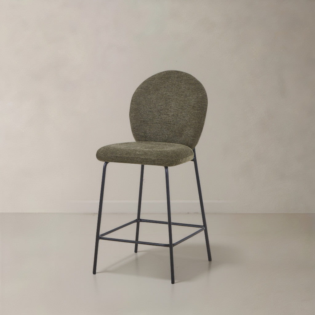 Set of Two 26" Green and Black Fabric and Metal Counter Height Bar Chairs