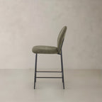 Set of Two 26" Green and Black Fabric and Metal Counter Height Bar Chairs