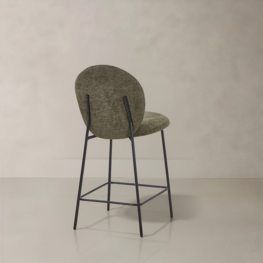 Set of Two 26" Green and Black Fabric and Metal Counter Height Bar Chairs