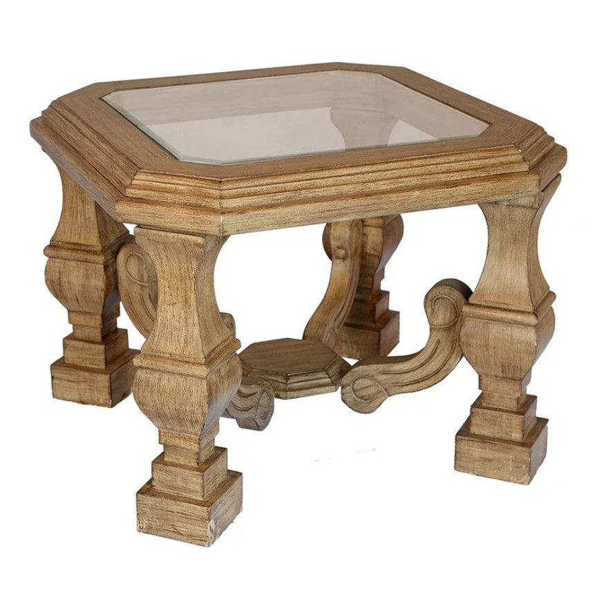 24" Light Brown And Clear Wood And Glass Square End Table