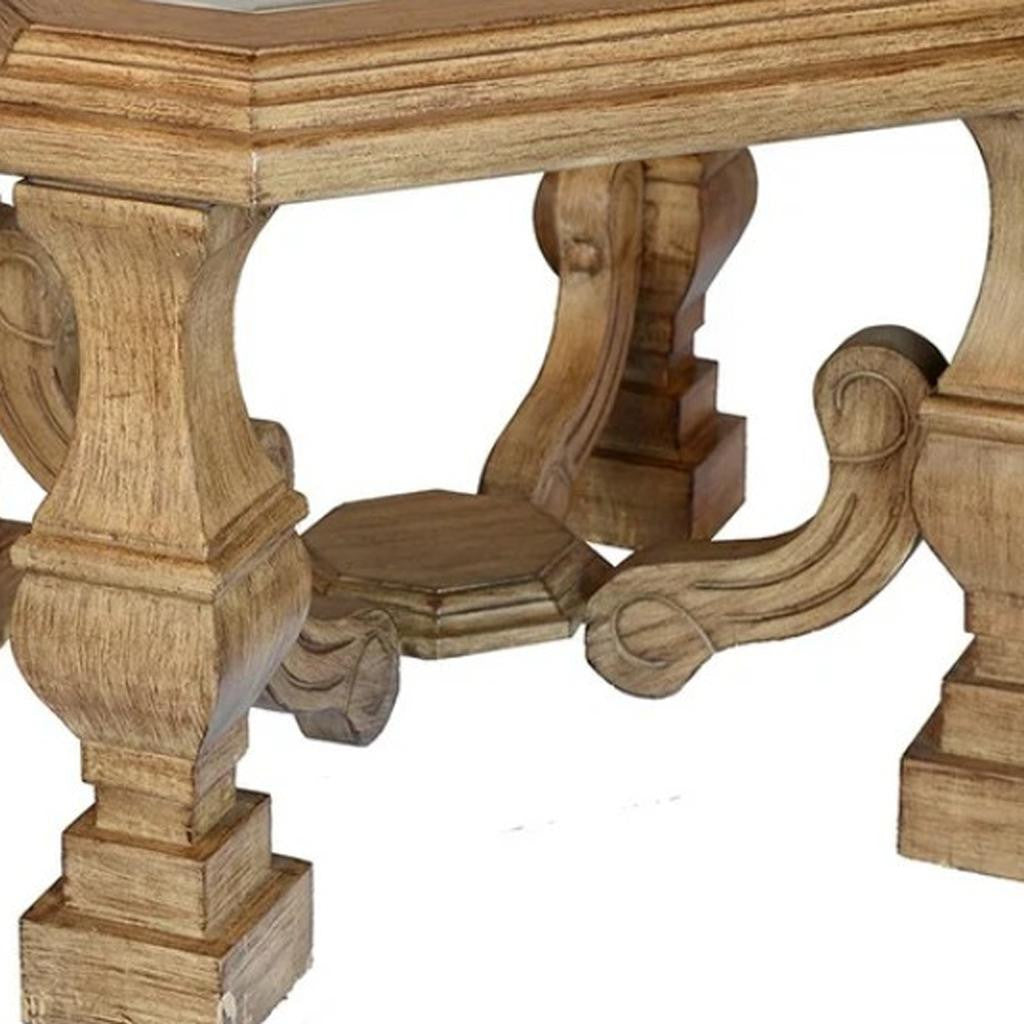 24" Light Brown And Clear Wood And Glass Square End Table