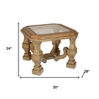 24" Light Brown And Clear Wood And Glass Square End Table