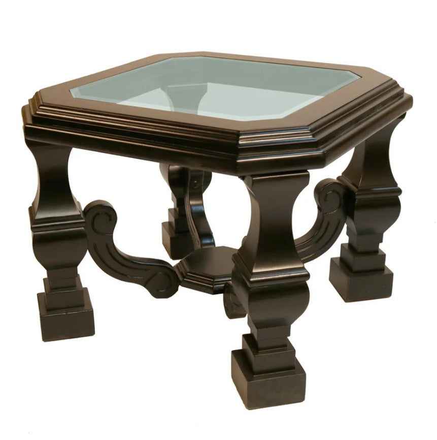 24" Espresso Brown And Clear Wood And Glass Square End Table