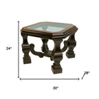 24" Espresso Brown And Clear Wood And Glass Square End Table