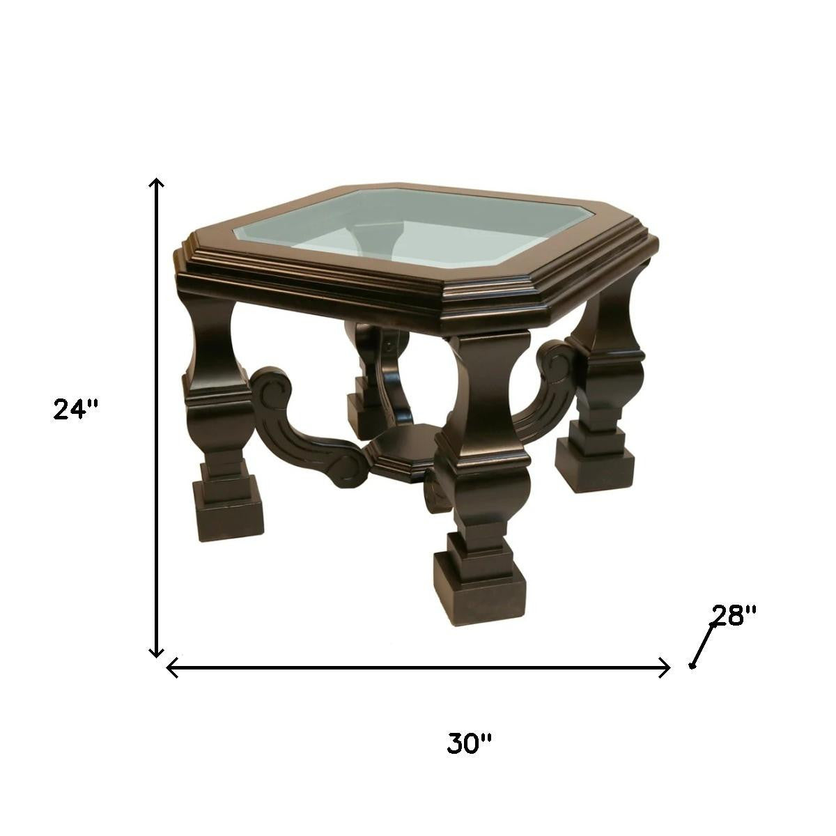 24" Espresso Brown And Clear Wood And Glass Square End Table