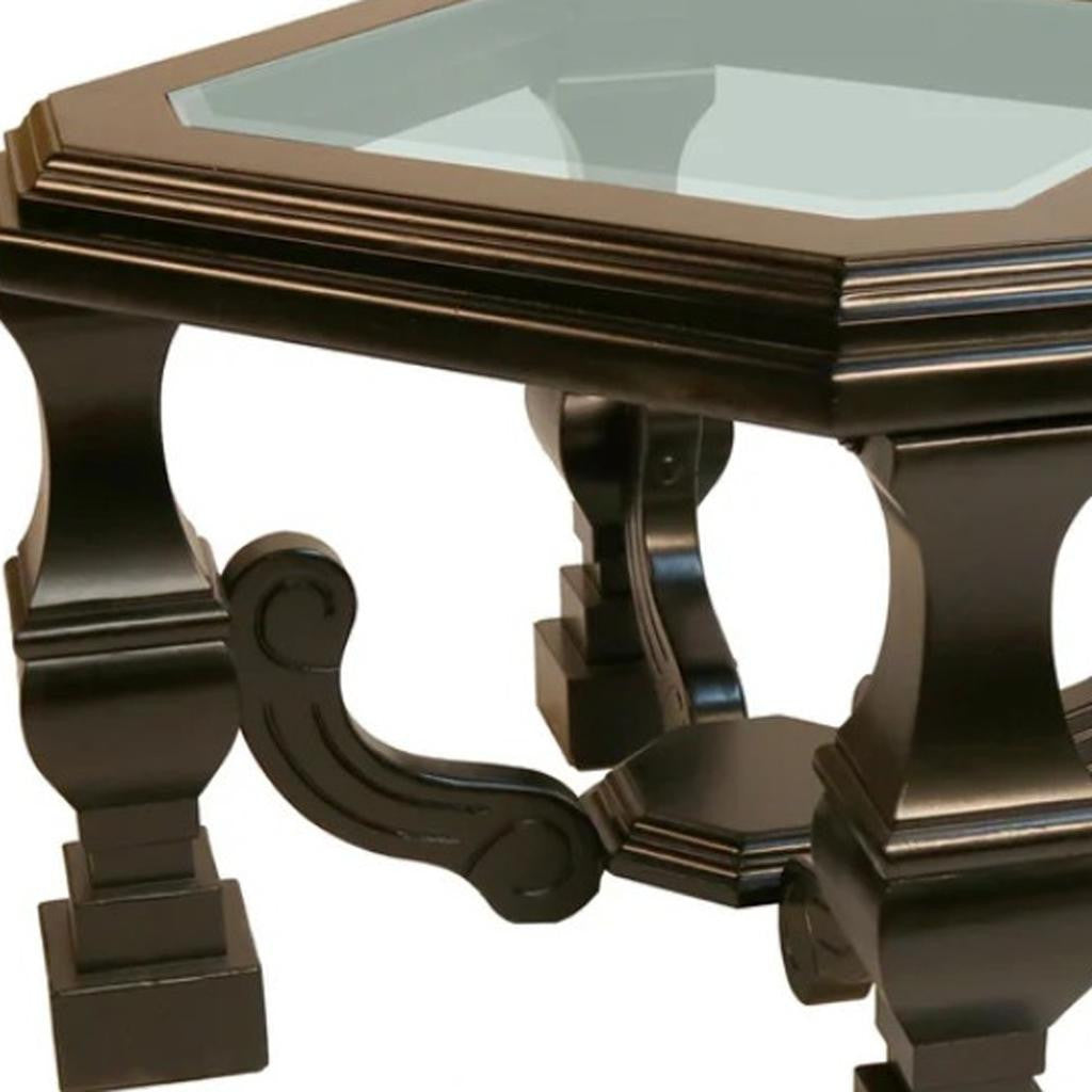 24" Espresso Brown And Clear Wood And Glass Square End Table