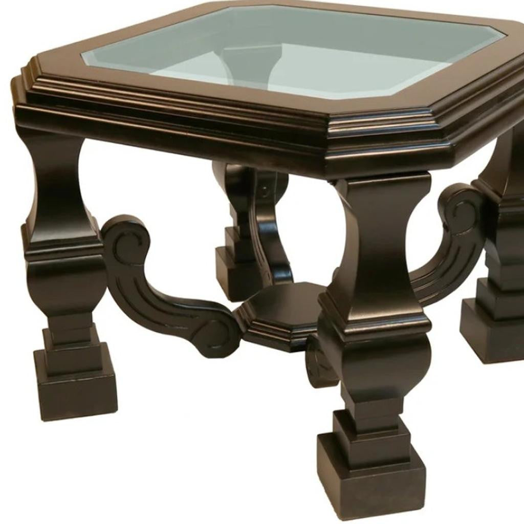 24" Espresso Brown And Clear Wood And Glass Square End Table