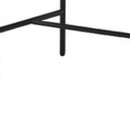 63" Cream and Black Tufted Striped Corduroy and Metal Upholstered Dining Bench