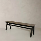 59" Brown and Black Tufted Solid Wood Dining Bench