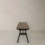 59" Brown and Black Tufted Solid Wood Dining Bench