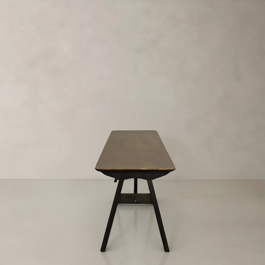 59" Brown and Black Tufted Solid Wood Dining Bench