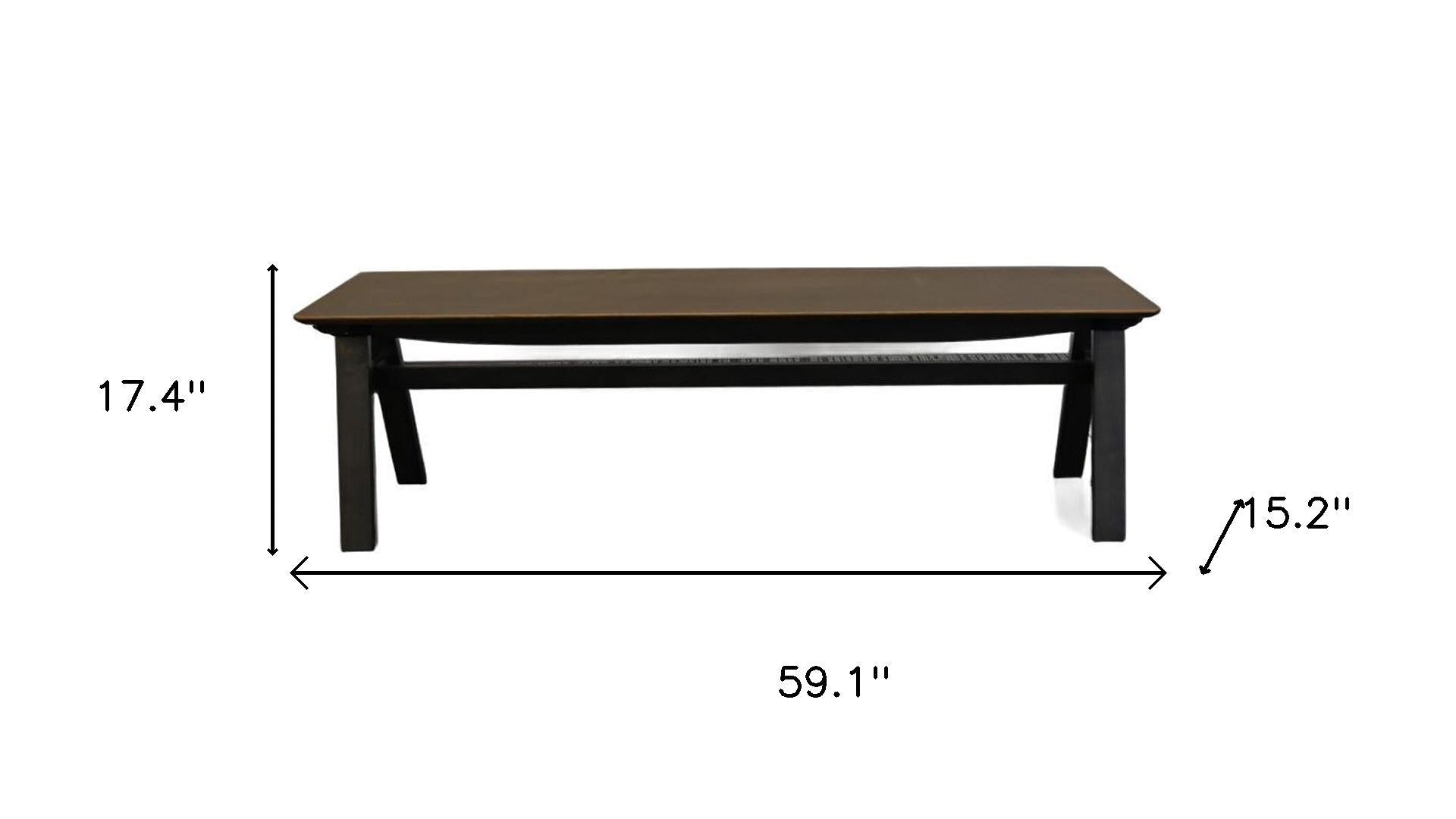 59" Brown and Black Tufted Solid Wood Dining Bench