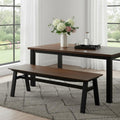 59" Brown and Black Tufted Solid Wood Dining Bench