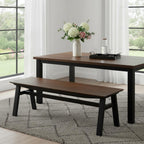 59" Brown and Black Tufted Solid Wood Dining Bench