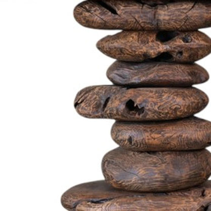 51" Dark Brown Reclaimed Wood and Solid Wood Free Form Pedestal Console Table