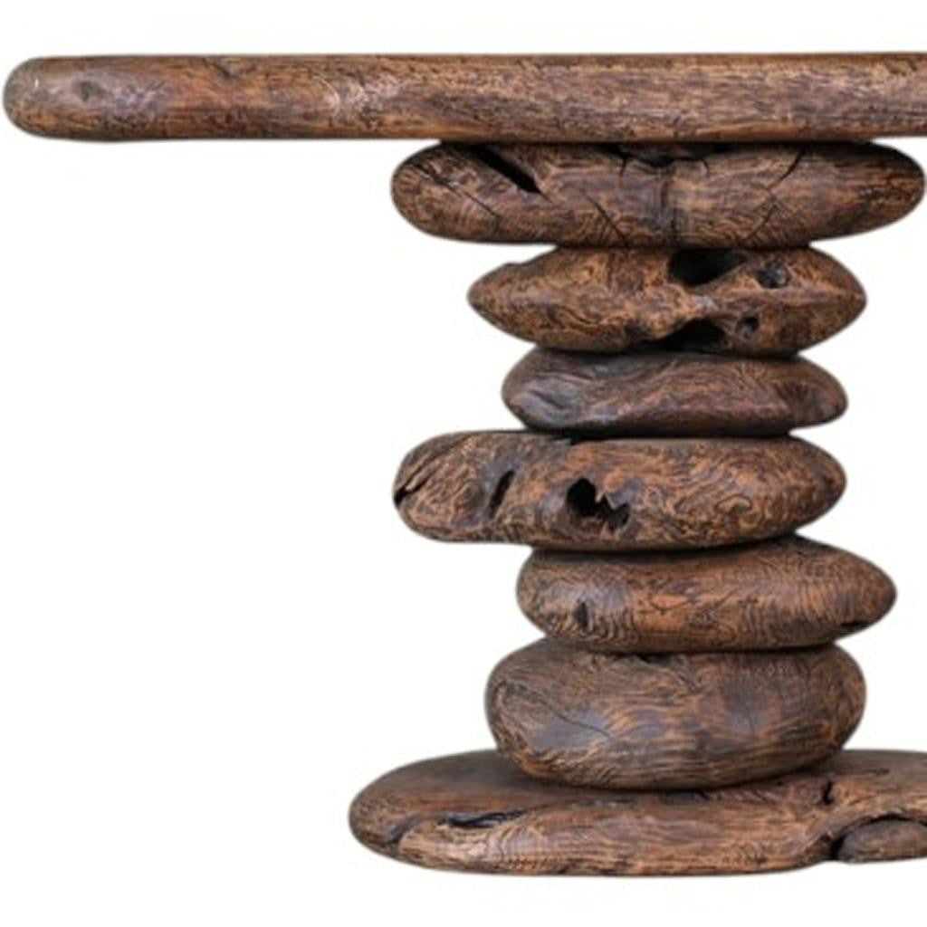 51" Dark Brown Reclaimed Wood and Solid Wood Free Form Pedestal Console Table