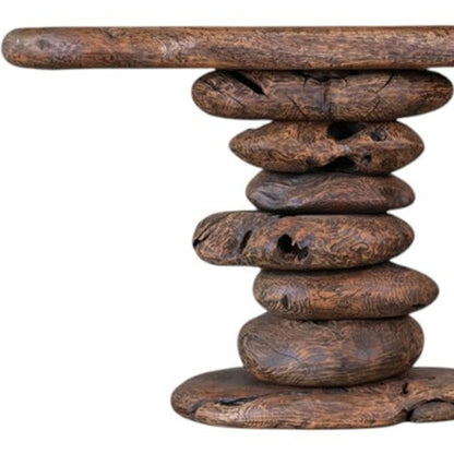 51" Dark Brown Reclaimed Wood and Solid Wood Free Form Pedestal Console Table