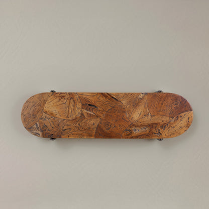 55" Natural and Gunmetal Wood and Metal Distressed Oval Console Table