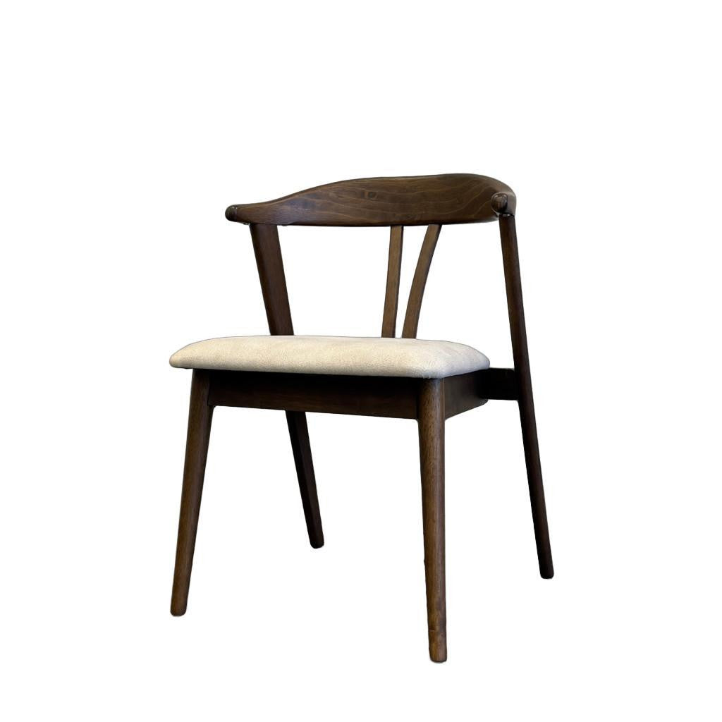 Set of Two Cream and Walnut Fabric and Solid Wood Wishbone Back Dining Side Chairs